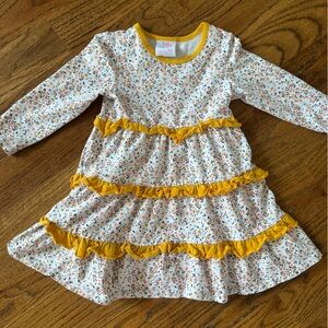 Stitchy Fish Floral Long Sleeve Dress with gold ruffle